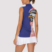 American Samoa Flag Day Women Sleeveless Polo Shirt Tribal Tattoo with Eagle Blue-Red LT03 - Polynesian Pride