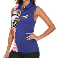American Samoa Flag Day Women Sleeveless Polo Shirt Tribal Tattoo with Eagle Blue-Red LT03 - Polynesian Pride