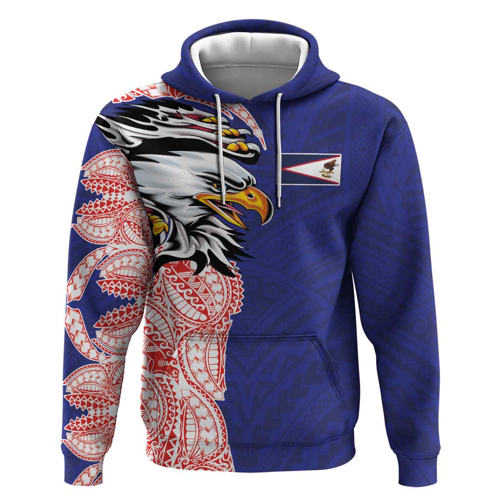 American Samoa Flag Day Zip Hoodie Tribal Tattoo with Eagle Blue-Red LT03 Pullover Hoodie Blue - Polynesian Pride
