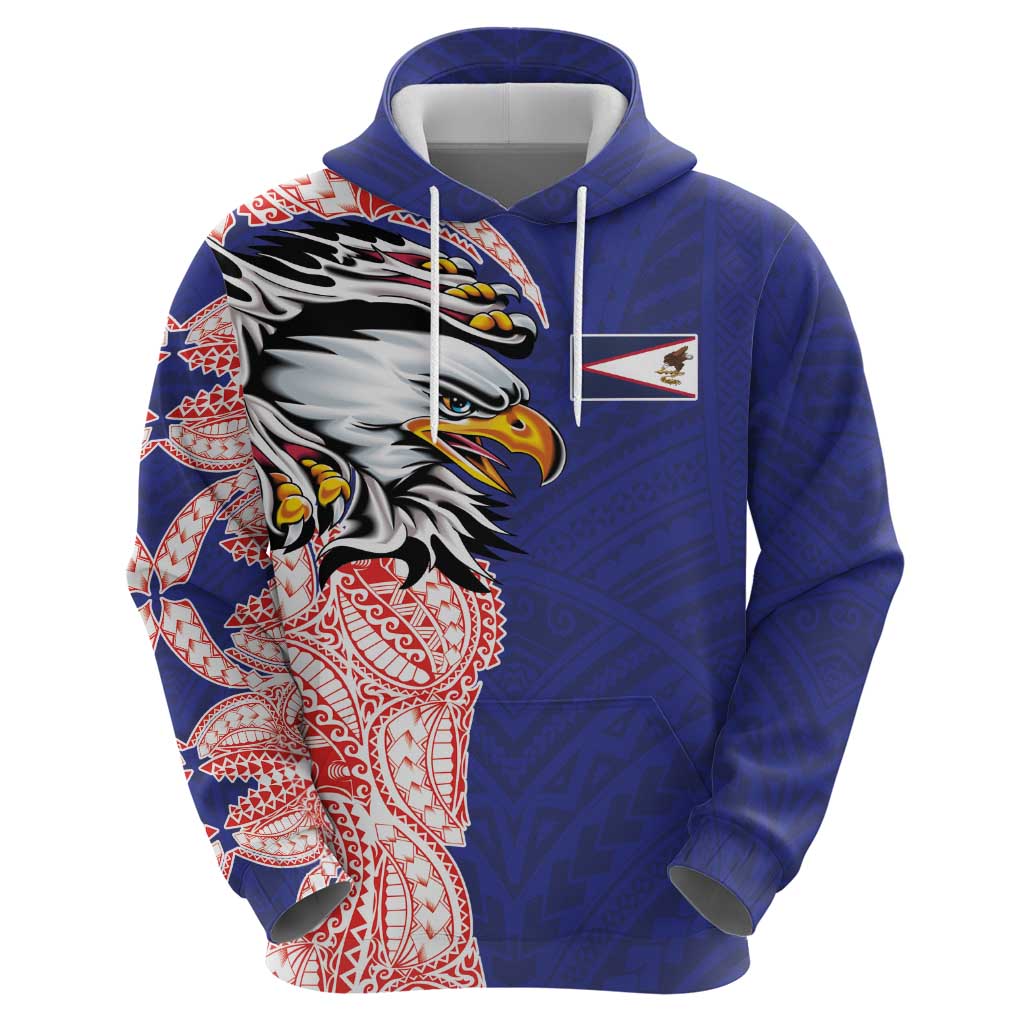 American Samoa Flag Day Zip Hoodie Tribal Tattoo with Eagle Blue-Red LT03 - Polynesian Pride
