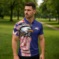 American Samoa Flag Day Zipper Polo Shirt Tribal Tattoo with Eagle Blue-Red LT03 - Polynesian Pride