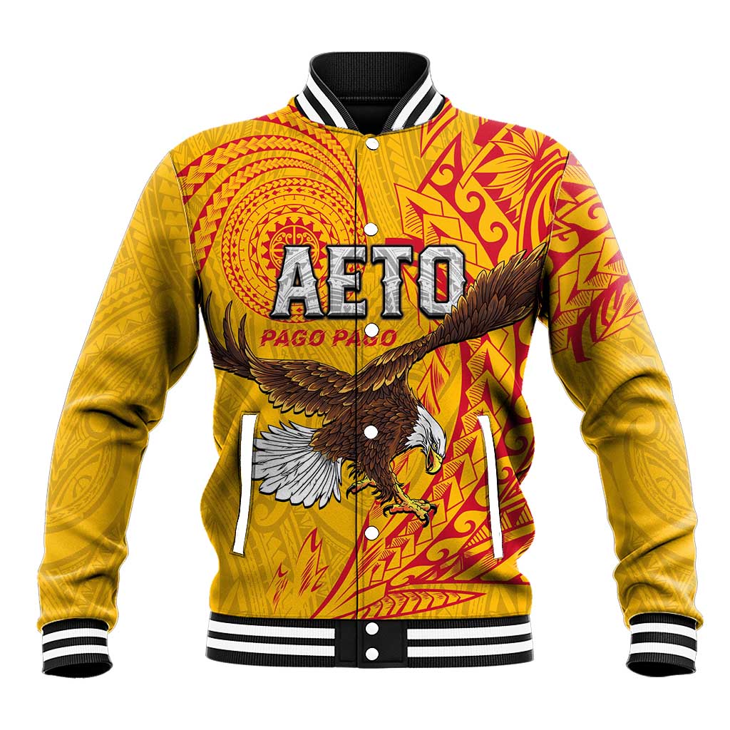 Personalised American Samoa Flag Day Baseball Jacket Fautasi Race Pago Pago-Aeto Eagle Wings Tribal Style