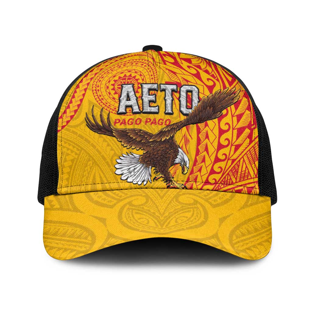 American Samoa Flag Day Baseball Net Cap Fautasi Race Pago Pago-Aeto Eagle Wings Tribal Style LT03 One Size Black Multicolor - Polynesian Pride