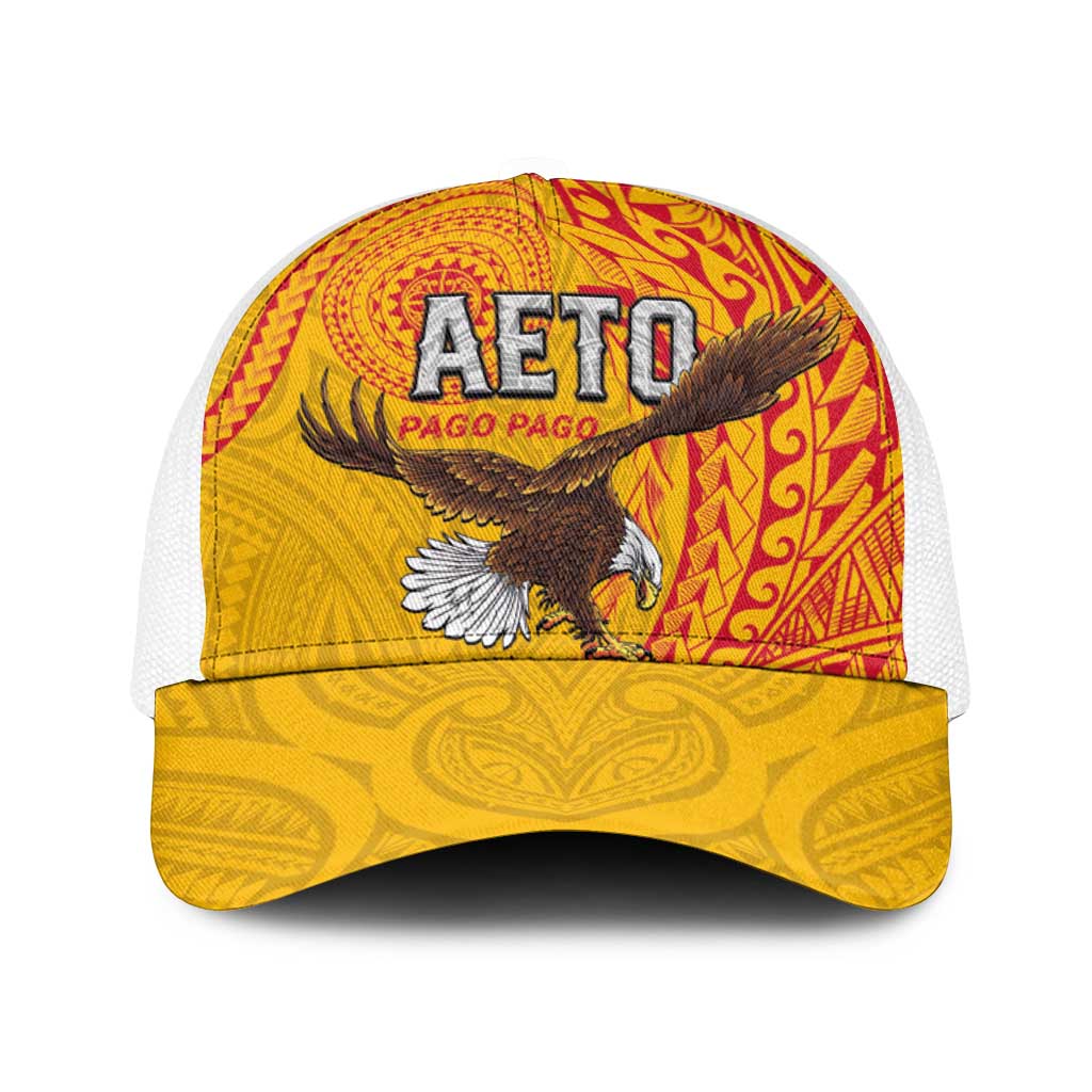American Samoa Flag Day Baseball Net Cap Fautasi Race Pago Pago-Aeto Eagle Wings Tribal Style LT03 One Size White Multicolor - Polynesian Pride