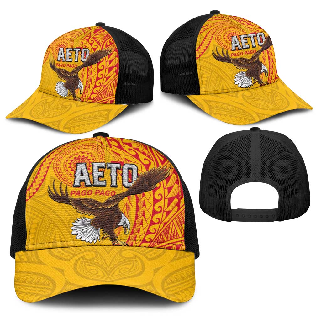 American Samoa Flag Day Baseball Net Cap Fautasi Race Pago Pago-Aeto Eagle Wings Tribal Style LT03 - Polynesian Pride
