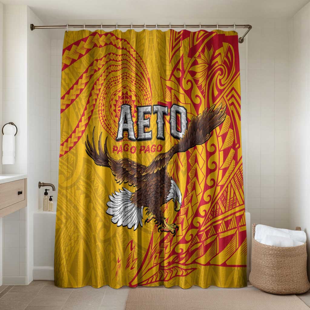 American Samoa Flag Day Bathroom Set Fautasi Race Pago Pago-Aeto Eagle Wings Tribal Style LT03 Shower Curtain Only Multicolor - Polynesian Pride