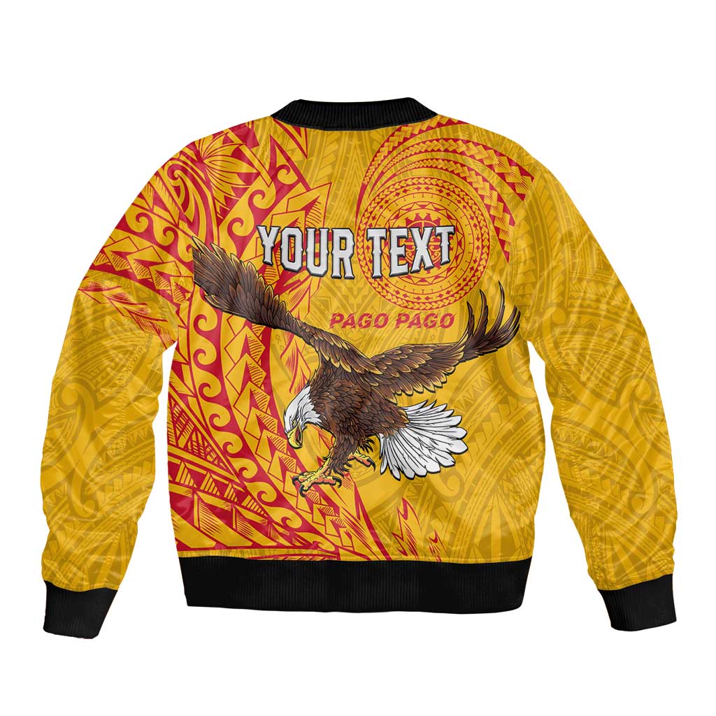 Personalised American Samoa Flag Day Bomber Jacket Fautasi Race Pago Pago-Aeto Eagle Wings Tribal Style