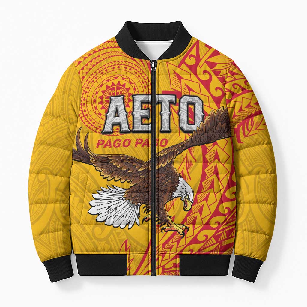 Personalised American Samoa Flag Day Bomber Puffer Jacket Fautasi Race Pago Pago-Aeto Eagle Wings Tribal Style LT03 Unisex Multicolor - Polynesian Pride