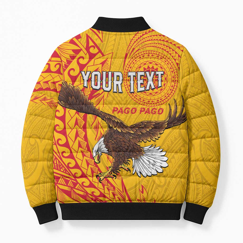 Personalised American Samoa Flag Day Bomber Puffer Jacket Fautasi Race Pago Pago-Aeto Eagle Wings Tribal Style LT03 - Polynesian Pride