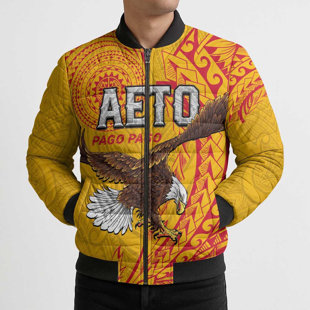 Personalised American Samoa Flag Day Bomber Puffer Jacket Fautasi Race Pago Pago-Aeto Eagle Wings Tribal Style LT03 - Polynesian Pride