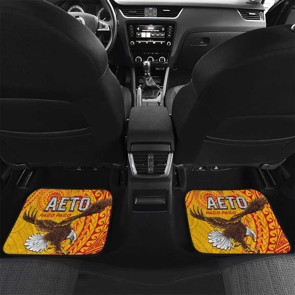 Personalised American Samoa Flag Day Car Mats Fautasi Race Pago Pago-Aeto Eagle Wings Tribal Style LT03 Set 2pcs - Back Multicolor - Polynesian Pride