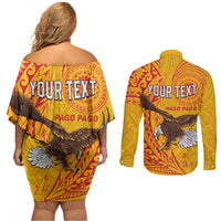 Personalised American Samoa Flag Day Couples Matching Off Shoulder Short Dress and Long Sleeve Button Shirt Fautasi Race Pago Pago-Aeto Eagle Wings Tribal Style