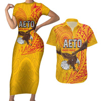 Personalised American Samoa Flag Day Couples Matching Short Sleeve Bodycon Dress and Hawaiian Shirt Fautasi Race Pago Pago-Aeto Eagle Wings Tribal Style