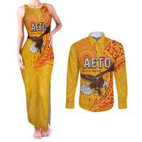 Personalised American Samoa Flag Day Couples Matching Tank Maxi Dress and Long Sleeve Button Shirt Fautasi Race Pago Pago-Aeto Eagle Wings Tribal Style