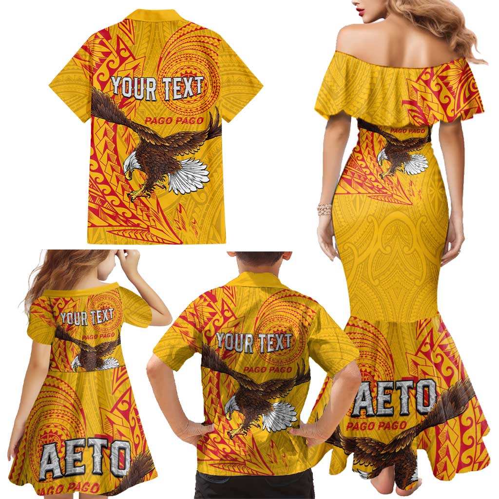 Personalised American Samoa Flag Day Family Matching Mermaid Dress and Hawaiian Shirt Fautasi Race Pago Pago-Aeto Eagle Wings Tribal Style
