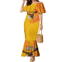 Personalised American Samoa Flag Day Family Matching Mermaid Dress and Hawaiian Shirt Fautasi Race Pago Pago-Aeto Eagle Wings Tribal Style