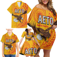 Personalised American Samoa Flag Day Family Matching Off Shoulder Short Dress and Hawaiian Shirt Fautasi Race Pago Pago-Aeto Eagle Wings Tribal Style