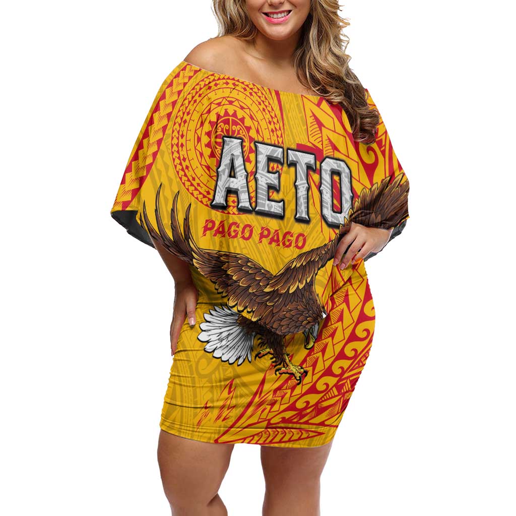 Personalised American Samoa Flag Day Family Matching Off Shoulder Short Dress and Hawaiian Shirt Fautasi Race Pago Pago-Aeto Eagle Wings Tribal Style