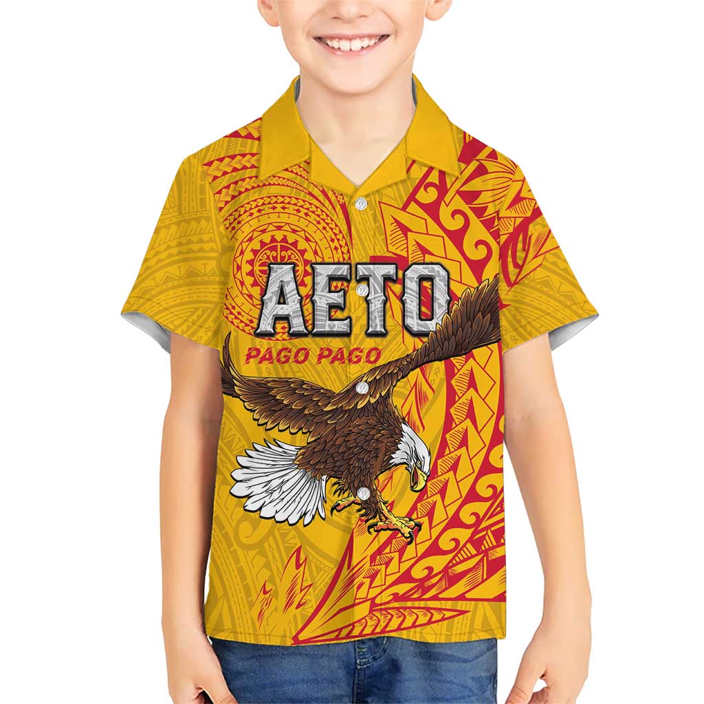 Personalised American Samoa Flag Day Family Matching Off Shoulder Short Dress and Hawaiian Shirt Fautasi Race Pago Pago-Aeto Eagle Wings Tribal Style