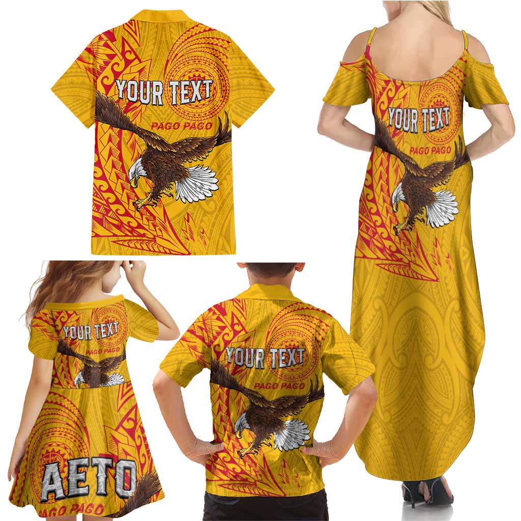 Personalised American Samoa Flag Day Family Matching Summer Maxi Dress and Hawaiian Shirt Fautasi Race Pago Pago-Aeto Eagle Wings Tribal Style