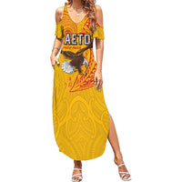 Personalised American Samoa Flag Day Family Matching Summer Maxi Dress and Hawaiian Shirt Fautasi Race Pago Pago-Aeto Eagle Wings Tribal Style