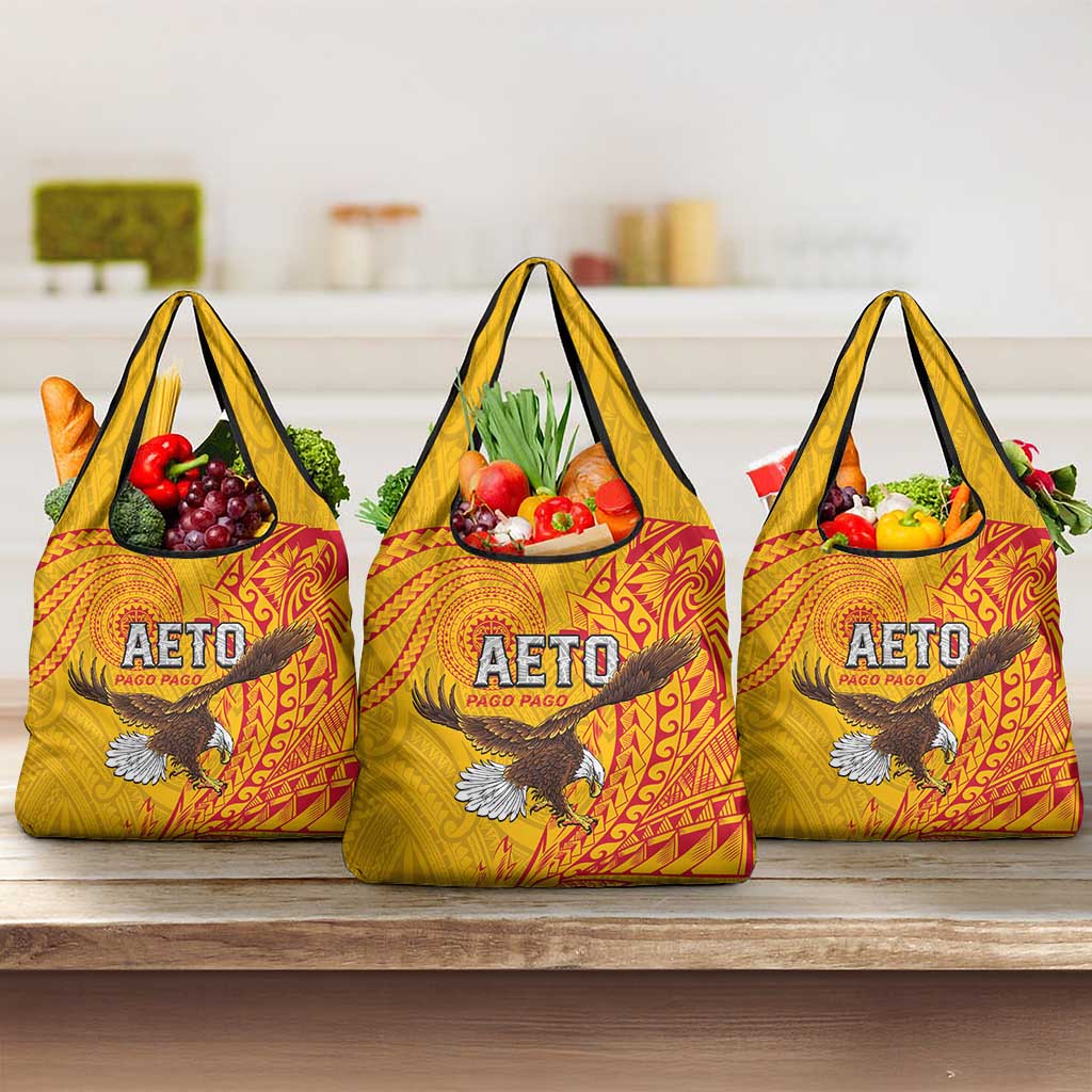 American Samoa Flag Day Grocery Bag Fautasi Race Pago Pago-Aeto Eagle Wings Tribal Style LT03 3-pack One Size Multicolor - Polynesian Pride