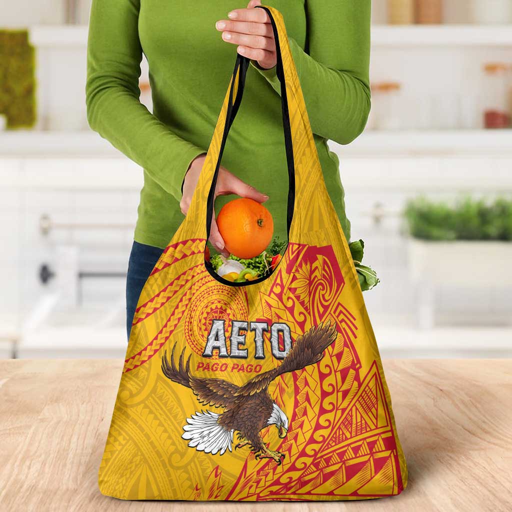 American Samoa Flag Day Grocery Bag Fautasi Race Pago Pago-Aeto Eagle Wings Tribal Style LT03 - Polynesian Pride