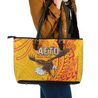 American Samoa Flag Day Leather Tote Bag Fautasi Race Pago Pago-Aeto Eagle Wings Tribal Style