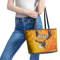 American Samoa Flag Day Leather Tote Bag Fautasi Race Pago Pago-Aeto Eagle Wings Tribal Style
