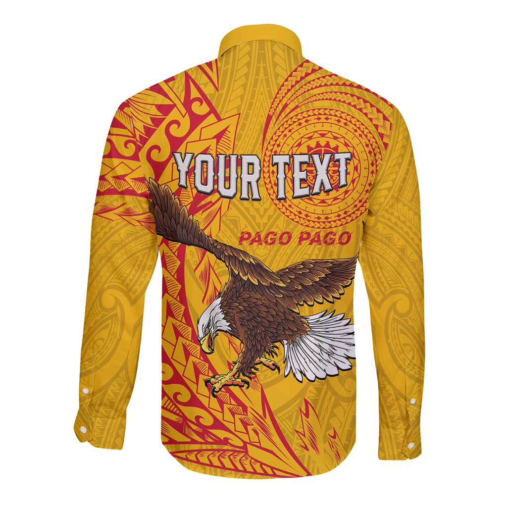 Personalised American Samoa Flag Day Long Sleeve Button Shirt Fautasi Race Pago Pago-Aeto Eagle Wings Tribal Style LT03 - Polynesian Pride