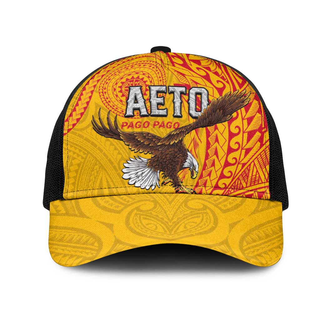 American Samoa Flag Day Mesh Trucker Cap Fautasi Race Pago Pago-Aeto Eagle Wings Tribal Style LT03 One Size Black Multicolor - Polynesian Pride
