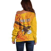 Personalised American Samoa Flag Day Off Shoulder Sweater Fautasi Race Pago Pago-Aeto Eagle Wings Tribal Style LT03 - Polynesian Pride