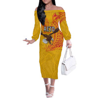 Personalised American Samoa Flag Day Off The Shoulder Long Sleeve Dress Fautasi Race Pago Pago-Aeto Eagle Wings Tribal Style