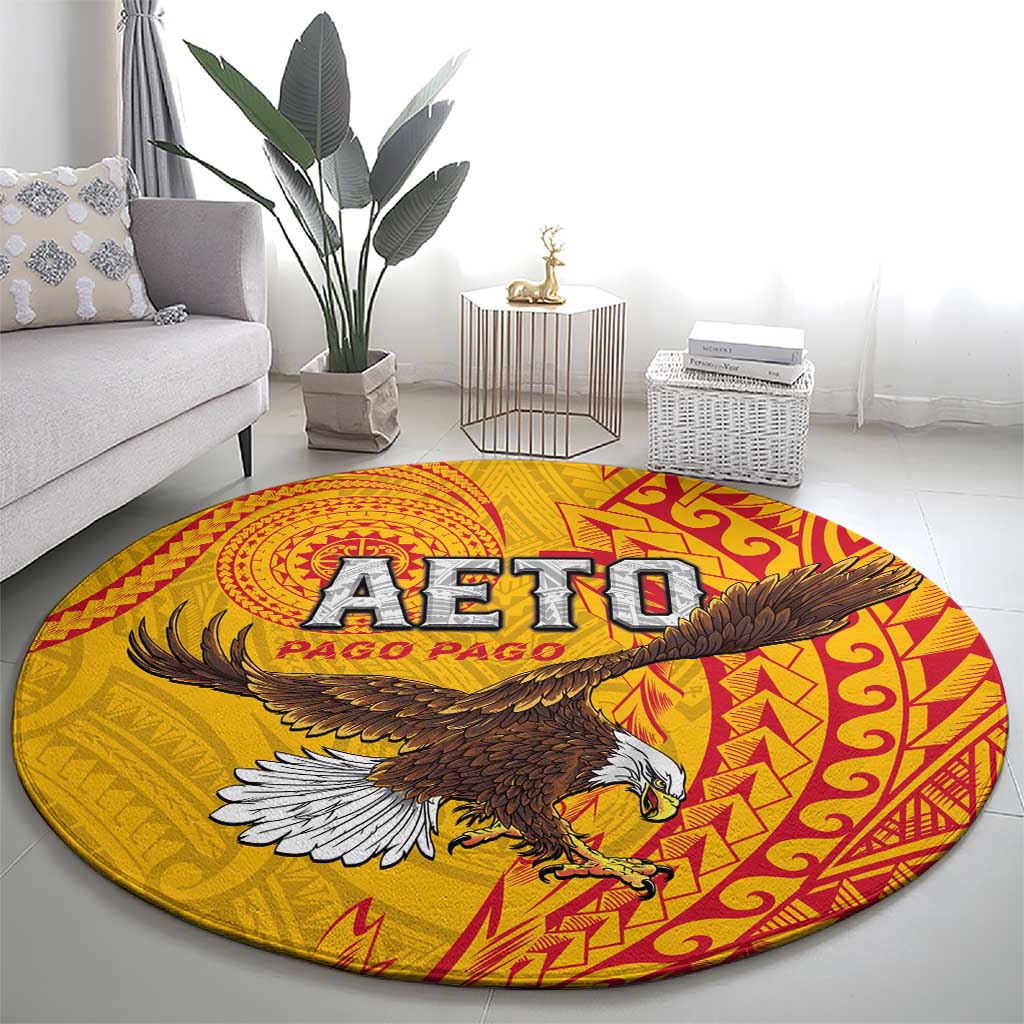 American Samoa Flag Day Round Carpet Fautasi Race Pago Pago-Aeto Eagle Wings Tribal Style LT03 - Polynesian Pride