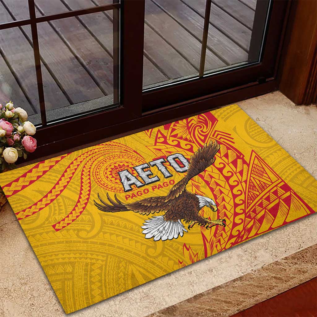 American Samoa Flag Day Rubber Doormat Fautasi Race Pago Pago-Aeto Eagle Wings Tribal Style