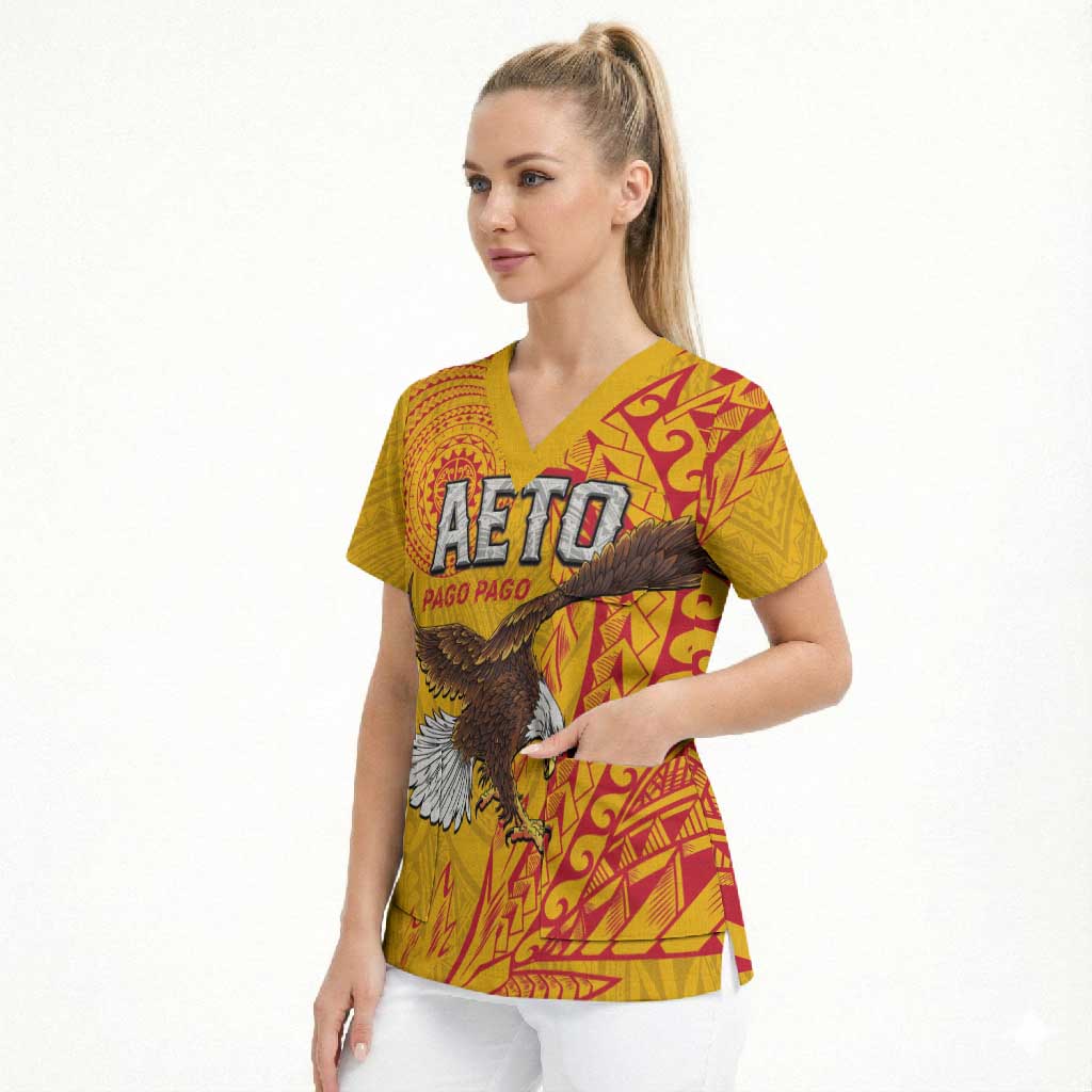 Personalised American Samoa Flag Day Scrub Top Fautasi Race Pago Pago-Aeto Eagle Wings Tribal Style LT03 - Polynesian Pride