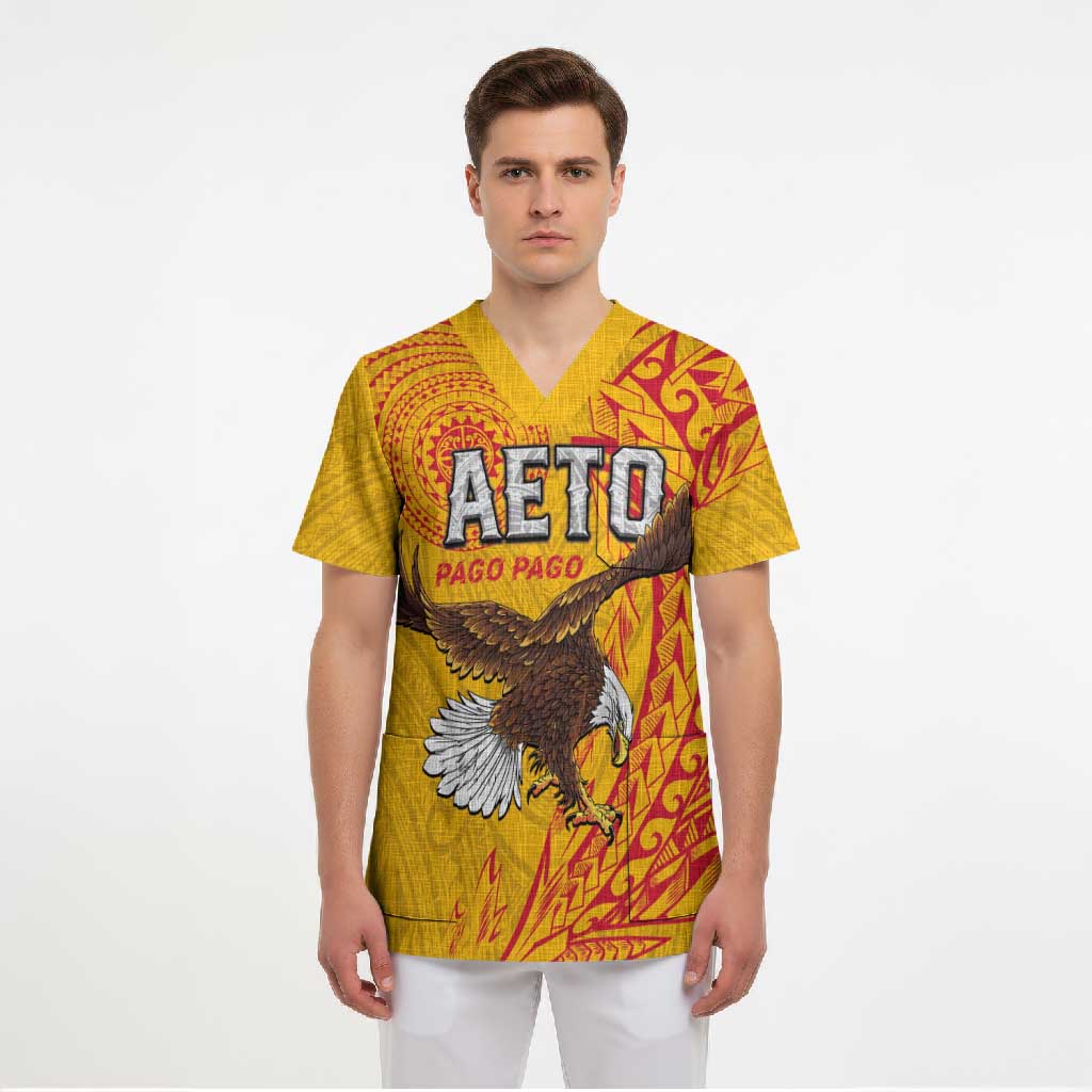 Personalised American Samoa Flag Day Scrub Top Fautasi Race Pago Pago-Aeto Eagle Wings Tribal Style LT03 - Polynesian Pride
