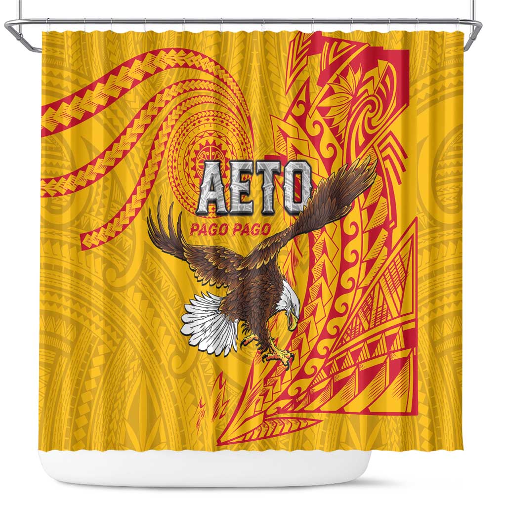 American Samoa Flag Day Shower Curtain Fautasi Race Pago Pago-Aeto Eagle Wings Tribal Style