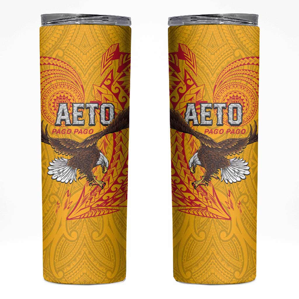 American Samoa Flag Day Skinny Tumbler Fautasi Race Pago Pago-Aeto Eagle Wings Tribal Style LT03 Multicolor - Polynesian Pride