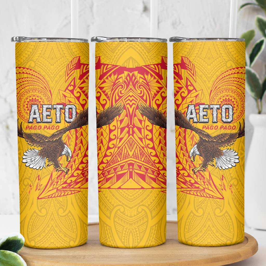American Samoa Flag Day Skinny Tumbler Fautasi Race Pago Pago-Aeto Eagle Wings Tribal Style