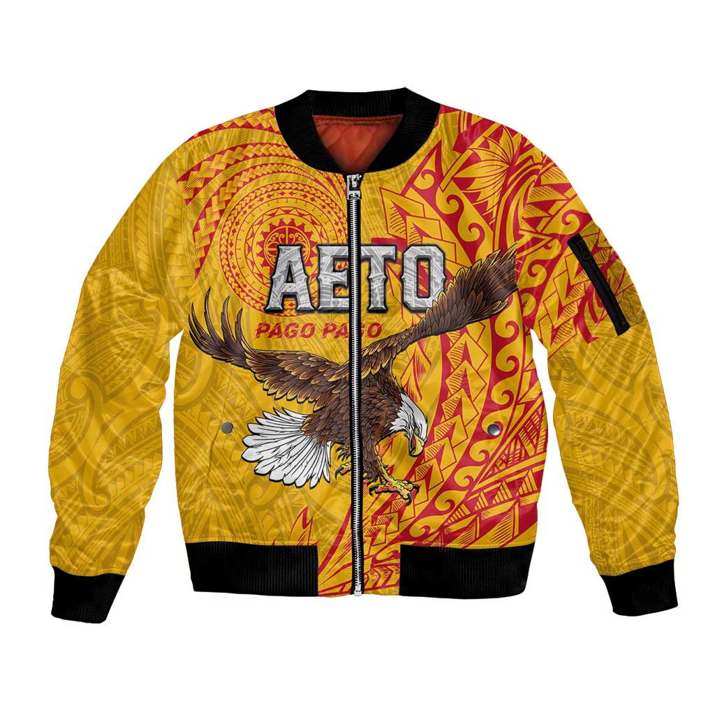 Personalised American Samoa Flag Day Sleeve Zip Bomber Jacket Fautasi Race Pago Pago-Aeto Eagle Wings Tribal Style LT03 Unisex Multicolor - Polynesian Pride