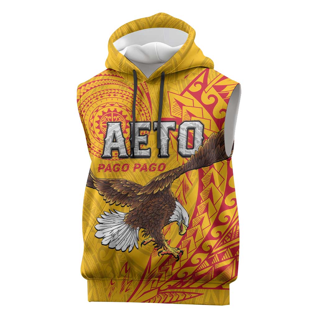 Personalised American Samoa Flag Day Sleeveless Hoodie Fautasi Race Pago Pago-Aeto Eagle Wings Tribal Style LT03 Multicolor - Polynesian Pride