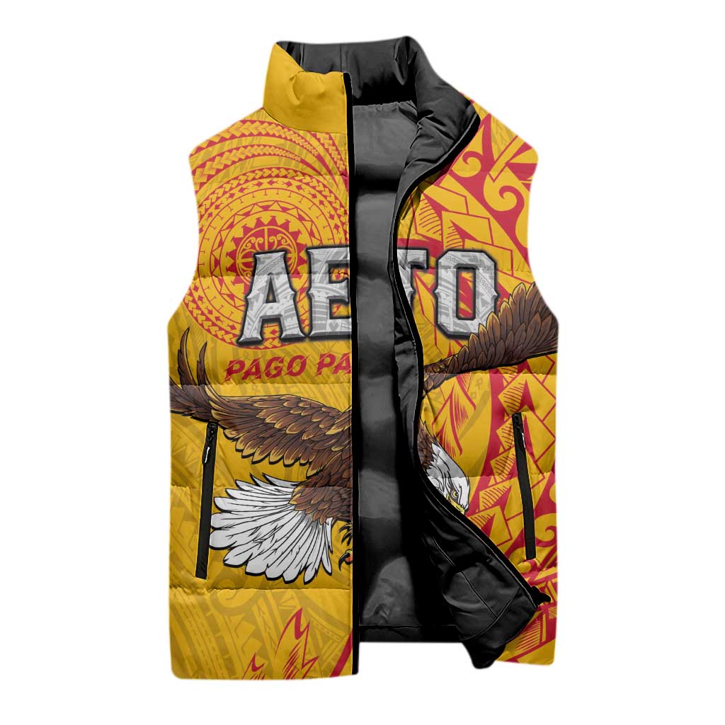 Personalised American Samoa Flag Day Sleeveless Puffer Jacket Fautasi Race Pago Pago-Aeto Eagle Wings Tribal Style LT03 - Polynesian Pride