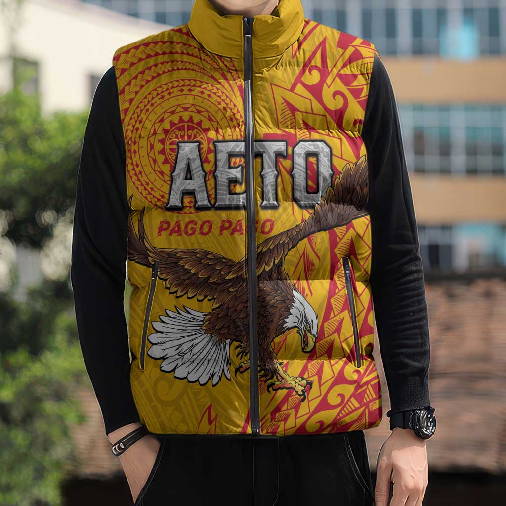 Personalised American Samoa Flag Day Sleeveless Puffer Jacket Fautasi Race Pago Pago-Aeto Eagle Wings Tribal Style LT03 - Polynesian Pride