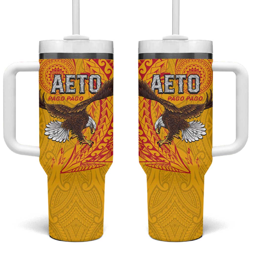 American Samoa Flag Day Tumbler With Handle Fautasi Race Pago Pago-Aeto Eagle Wings Tribal Style LT03 One Size: 40 oz Multicolor - Polynesian Pride
