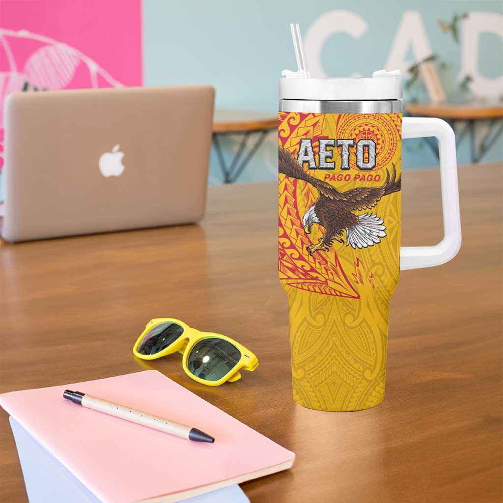 American Samoa Flag Day Tumbler With Handle Fautasi Race Pago Pago-Aeto Eagle Wings Tribal Style LT03 - Polynesian Pride