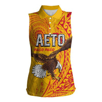 Personalised American Samoa Flag Day Women Sleeveless Polo Shirt Fautasi Race Pago Pago-Aeto Eagle Wings Tribal Style