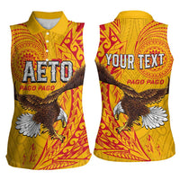Personalised American Samoa Flag Day Women Sleeveless Polo Shirt Fautasi Race Pago Pago-Aeto Eagle Wings Tribal Style