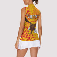 Personalised American Samoa Flag Day Women Sleeveless Polo Shirt Fautasi Race Pago Pago-Aeto Eagle Wings Tribal Style