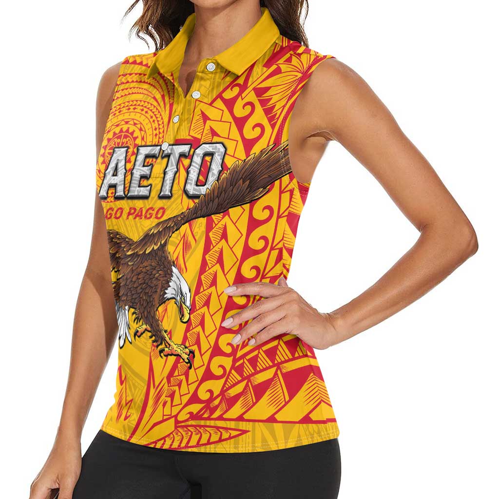 Personalised American Samoa Flag Day Women Sleeveless Polo Shirt Fautasi Race Pago Pago-Aeto Eagle Wings Tribal Style